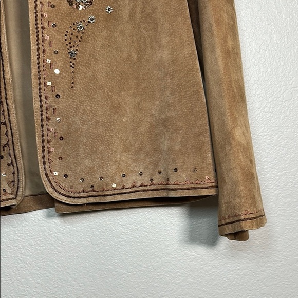 Chicos Embroidered Tan Leather Jacket M - Picture 6 of 8